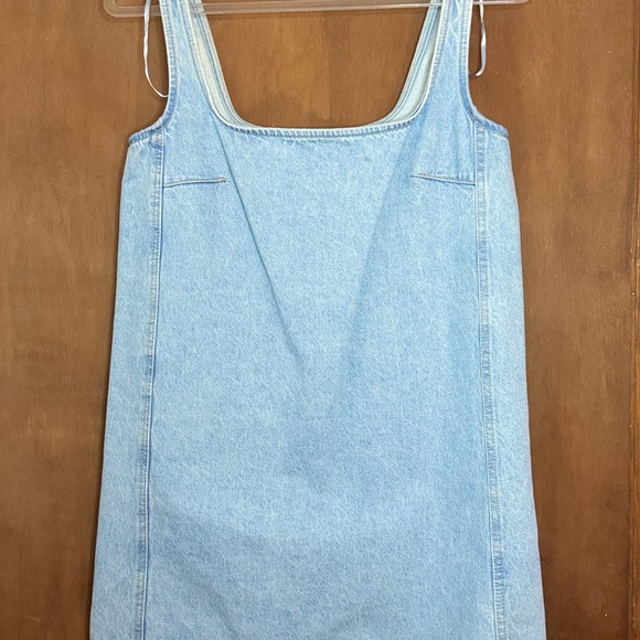 ZARA Square Neck Denim Tank Mini Dress | Light Blue | Small - Picture 2 of 7